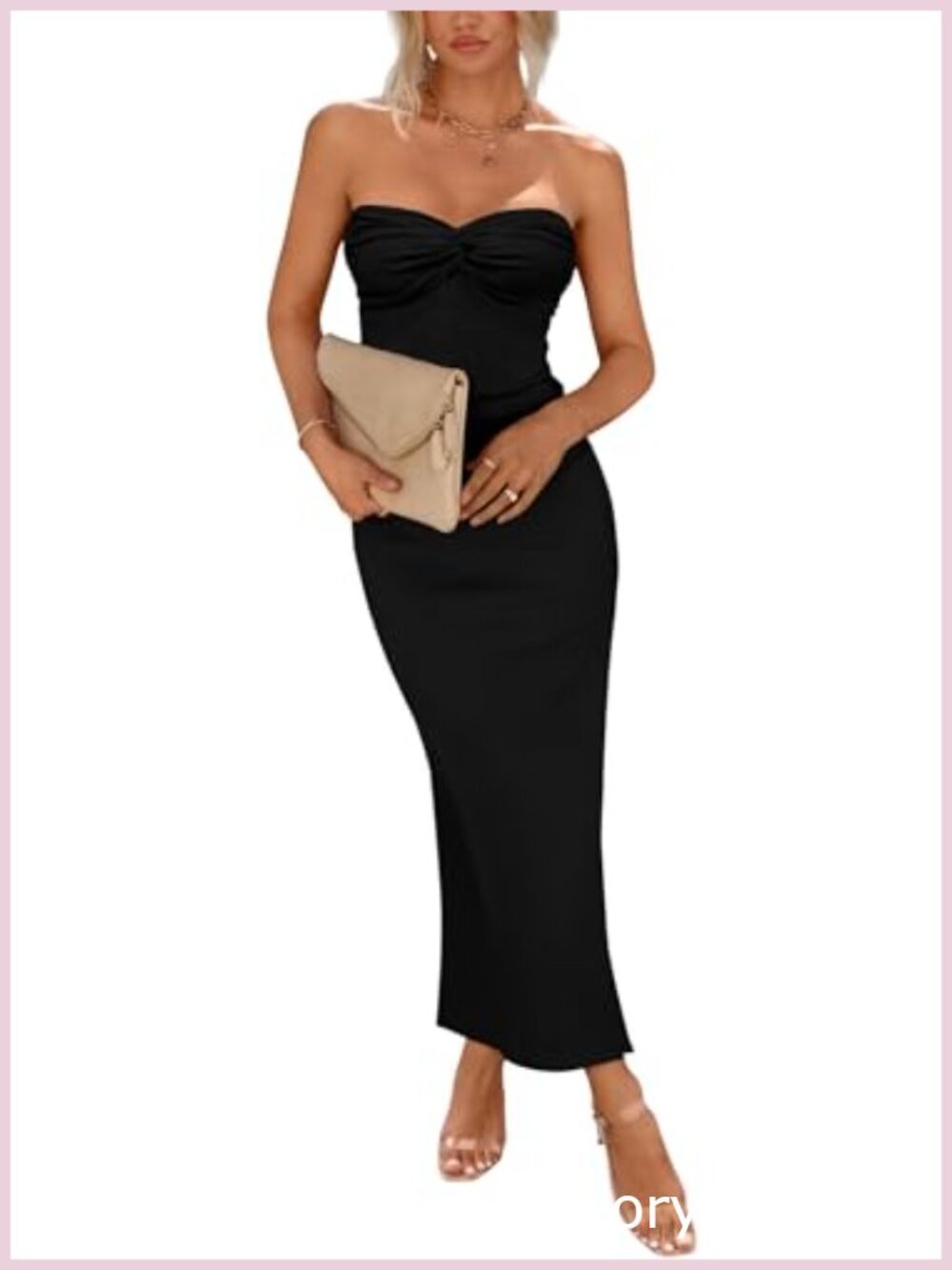 PRETTYGARDEN Strapless Bodycon Maxi Dress Knitted Twist Knot Back Slit